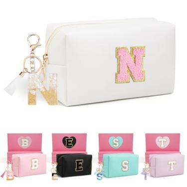 Imagem de AIBFRID 2 peças de bolsas de maquiagem iniciais para mulheres, presentes de aniversário para meninas de 10, 5, 6, 7, 8, 9, 10, 11 e 12 anos, bolsas de cosméticos de viagem, bolsa de maquiagem fofa