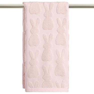 Imagem de Artoid Mode 1 peça de toalhas de mão rosa 3D coelho jacquard Páscoa para banheiro, 100% algodão macio absorvente toalha de decoração de banheiro, 14,7 x 29,5 polegadas