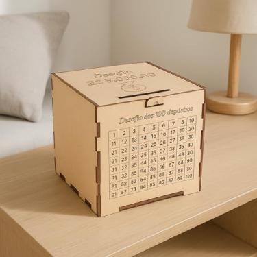 Imagem de Cofre Cofrinho Desafio 5 mil em MDF Caixa Guarda Dinheiro Casal Woodbox