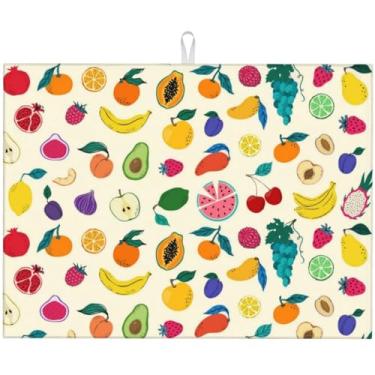 Imagem de Vodbne Tapete de secagem de pratos de cozinha com tema de frutas para balcão, tapete de drenagem de pratos microfibra absorvente reutilizável lavável extra grande 45 x 61 cm (frutas, 45 x 61 cm)
