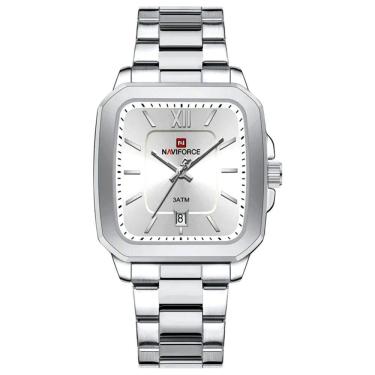 Imagem de Relógio De Quartzo Masculino Casual Mostrador Quadrado Em Aço Inoxidável Impermavel Branco