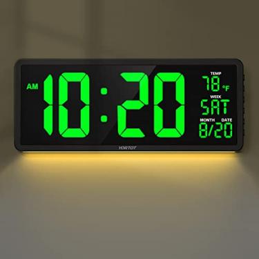 Imagem de YORTOT 16” Large Digital Wall Clock with Remote Control and 7 Night Lights, 4 Level Dimmer, Super Easy to See, Big LED Clock with Indoor Temperature, Date, Perfect for Home, Office, Gym (Green)