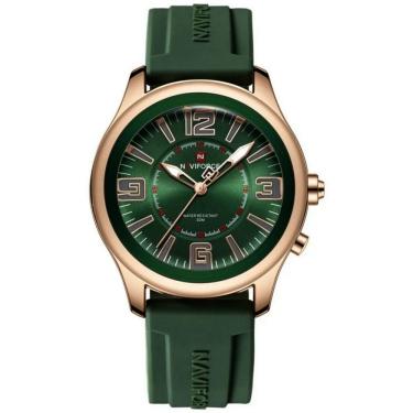 Imagem de Relógio De Quartzo Masculino Mostrador Simples Casual 30m à Prova D'água Verde Dourado
