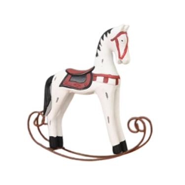 Imagem de IEUDNS Estátua de Cavalo de Balanço de Madeira, Escultura Colecionável, Ornamento Rústico para Mesa, Centro de Mesa, Decoração de Quarto, Presente de Boas-Vi, Branco