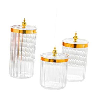 Imagem de Generic Conjunto de 3 Potes Organizadores de Alimentos com Tampas para Despensa, Ideais para Armazenar Doces, Pimentas, Massas, Nozes e Outros Alimentos na, Pote Transparente com Tampa Dourada