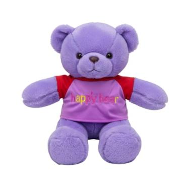 Imagem de Urso de Pelúcia Happy Bear 50 cm com Camiseta Colorida – Pelúcia Macia, Antialérgica e Lavável (ROXO)