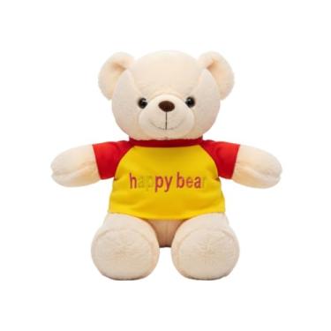 Imagem de Urso de Pelúcia Happy Bear 50 cm com Camiseta Colorida – Pelúcia Macia, Antialérgica e Lavável (CREME)