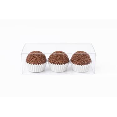 Imagem de 50 Caixas acetato transparente crital 12x4x4cm para 3 Docinhos brigadeiros