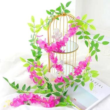Imagem de 1 peça, cordão de flores, 190 cm, guirlanda de videira artificial, arco de casamento, decoração de casa, planta falsa, rattan e flores de parede (roxo vermelho)