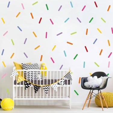 Imagem de 242 peças decalques de parede de confetes, adesivos de parede coloridos com tiras de aspersão, decalques removíveis, adesivos boho autoadesivos de vinil para decoração de quarto de meninos e meninas