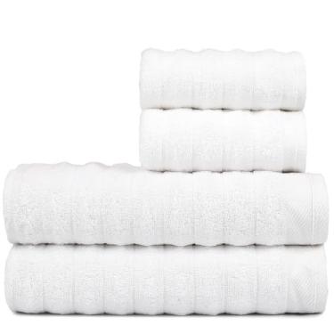 Imagem de Kit 4 Toalhas de Banho e Rosto 100% Algodão Super Macias e Absorventes Toalhas Felpudas de Luxo Premium para Banho e Decoração (Off White)