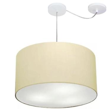 Imagem de Lustre Pendente Cilíndrico Com Desvio De Centro Vivare Md-4167 Cúpula Em Tecido 60x30cm - Bivolt Algodão-crú 127/220v