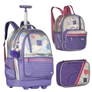 Imagem de Kit Rebecca Bonbon Holográfica Mochila Carro+Estojo Box+Lancheira Térm