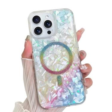 Imagem de SAKULLO Capa para iPhone 15 Pro Max transparente com glitter, capa magnética brilhante compatível com Magsafe, transparente, à prova de choque, proteção resistente para meninas e mulheres de 6,7