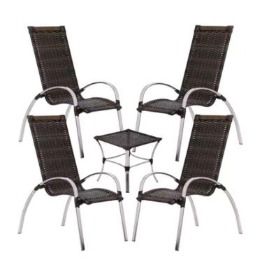 Imagem de Kit 4 Cadeiras Em Alumínio Varanda Piscina Externa E Mesa De Pedra Ferro