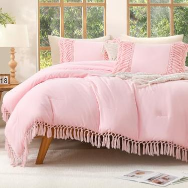 Imagem de Andency Conjunto de edredom casal, rosa claro, leve e vintage, macio, 3 peças (edredom de 199 x 227 cm e 2 fronhas)