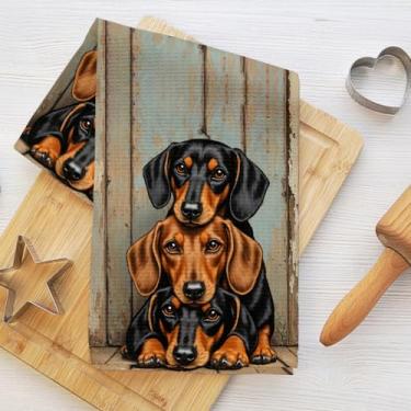 Imagem de Toalhas de cozinha fofas de dachshund, toalha de prato de microfibra absorvente decorativa de cachorro rústico, toalha de chá, toalhas de mão de trama de waffle para casa de banho, cozinha, presentes