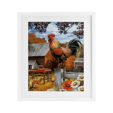 Imagem de Stupell Industries Impressão emoldurada branca de galo empoleirado outonal sob vidro, design de Ed Wargo, 40 x 33