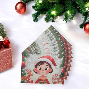 Imagem de 10 peças de cartão de felicitações de Natal para meninas segurando presente papel vermelho verde 4,5 x 3,1 polegadas