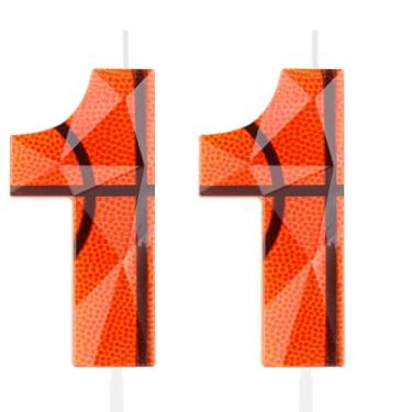 Imagem de Vela de basquete 3D número 11 velas de aniversário laranja 11º aniversário cera premium e design de diamante 3D decoração de topo de bolo com tema de basquete para meninos meninas crianças festa