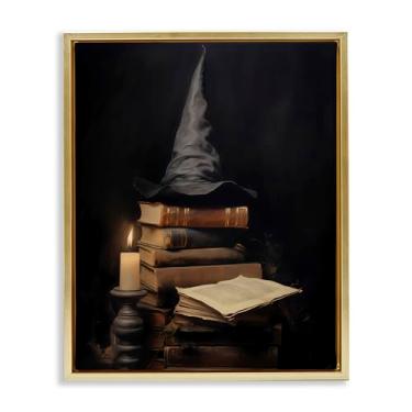 Imagem de Stupell Industries Bookstack and Witch Hat Gray Framed Floater Canvas Wall Art, design by LSR Design Studio, 21 x 17