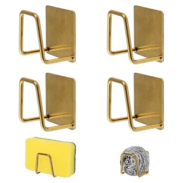 Imagem de UFURMATE 4 peças de suporte magnético de esponja, organizador de esponja de aço inoxidável para pia de cozinha (ouro)