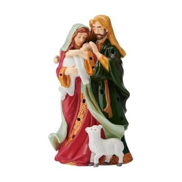 Imagem de Fitz and Floyd Estatueta luminosa de Natal de cerâmica iluminada por LED, presépio iluminado, 24 cm