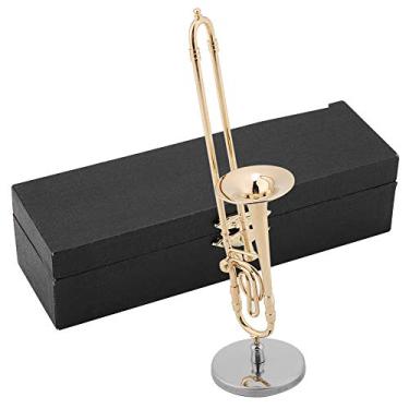 Imagem de Modelo de instrumento, réplica de trombone em miniatura, colecionável para amigos amantes da música Ornamento da área de trabalho Decoração de artesanato para casa