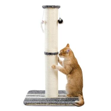Imagem de Joydeco Poste arranhador para gatos, 96 cm, corda de sisal grossa e resistente com bola pendurada e ratos para gatos internos (cinza)
