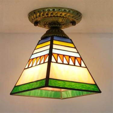 Imagem de Luminária de teto contemporânea LED estilo retrô americano para sala de estar, restaurante, quarto, casa de campo, hotel, corredor, café, bar, decoração em vidro colorido (Estilo 24)