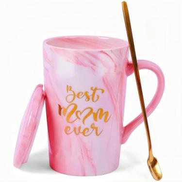 Imagem de JOD® Caneca de café Best Mom Ever Presentes de Dia das Mães Novidade Presentes para Mãe de Filha Filho, Presente Feminino para Mãe, Aniversário, Impressão Dourada 400 ml com Colher Embaladora de Caixa