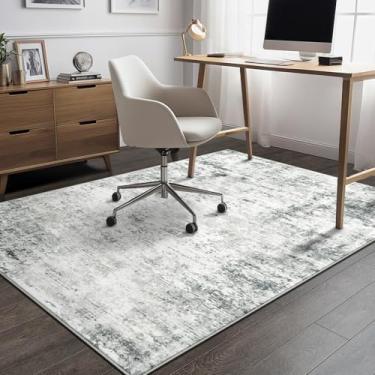 Imagem de GERUIMO Tapete lavável de 10 x 15 cm, ultra antiderrapante, lã sintética macia, dobrável, resistente a manchas, cinza abstrato moderno grande para sala de estar, quarto, sala de jantar, decoração de