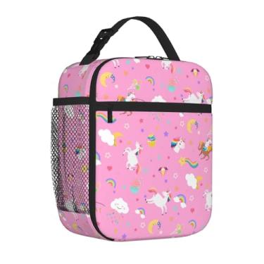 Imagem de Uxeqtop Lancheira infantil isolada, reutilizável, leve, resistente à água, com suporte para garrafa de água, adequada para meninas e meninos, lancheira (arco-íris de cavalo)