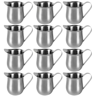Imagem de 12 mini jarras de café expresso, copos de aço inoxidável de 85 g, potes de espuma latte art - vaporizadores de café e leite, dispensadores de molho para cafés, casa
