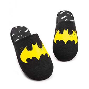 Imagem de DC Comics Batman Pantufas masculinas Dark Knight Yellow Logo House Shoes, Preto, 8-9