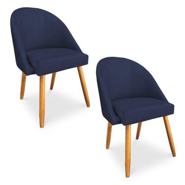 Imagem de Kit 02 Cadeiras Jantar Bela Suede Pés Palito Castanho Azul Marinho