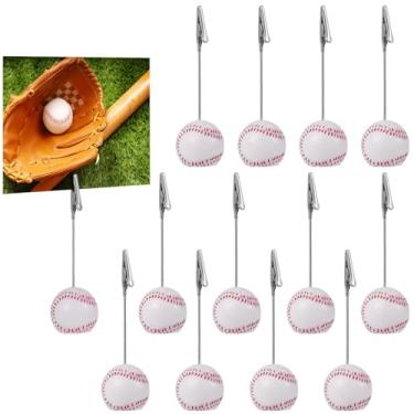 Imagem de Suportes para fotos esportivas, porta-cartões com números de mesa com clipes jacaré e bases de bola de resina, 12 clipes de memorando de beisebol, clipes de papel para notas, suportes de etiqueta