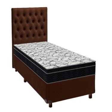Imagem de Box Marrom+Colchão Solteiro Airtech 150 Ortobom+Cabeceira