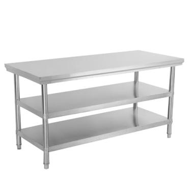 Imagem de Mesa de trabalho de aço inoxidável, estações de trabalho comerciais, mesa de metal de cozinha para preparação e trabalho com prateleira inferior para restaurante, casa e hotel (120 x 70 x 80 cm)
