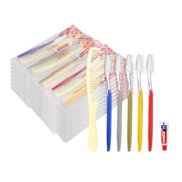 Imagem de fafortune 20 escovas de dentes descartáveis com pasta de dente e pente para sem-teto embaladas individualmente - adequado para hotel, Air Bnb, abrigo/sem-teto / casa de idosidade/caridade (20 peças)