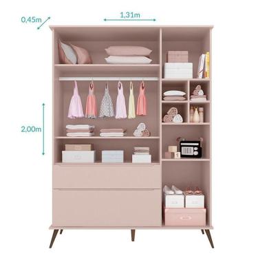 Imagem de Guarda Roupa Infantil Retrô Alice 3 Portas E 2 Gavetas Rosê - Pr Baby Rosê