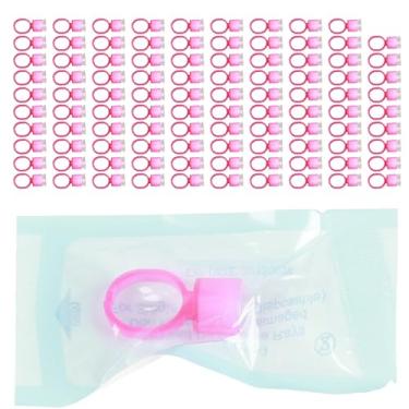 Imagem de Copo de anel de tinta de tatuagem Suporte descartável de pigmento de microblading com esponja 100pcs Descanso de dedo destacável para tatuador Salão de beleza Material PP Design