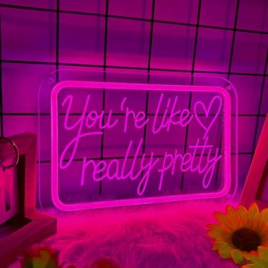 Imagem de Moneter Letreiros De Neon You'Re Like Really Pretty Para Decoração Parede, Luzes, Quarto, Presente Aniversário Adolescentes, Letreiro Led Rosa Casa, Casamento, Festa