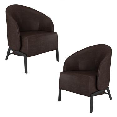 Imagem de Kit 2 Poltronas Decorativa Sala De Estar Kenya Pés Em Ferro Pu Preto/marrom G33 - Gran Belo