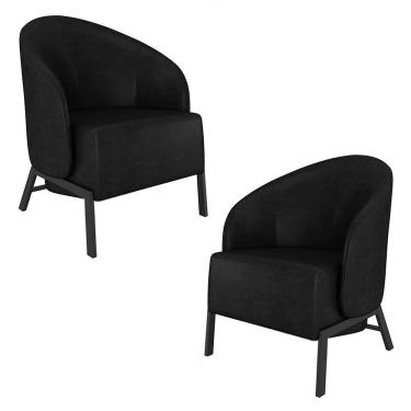 Imagem de Kit 2 Poltronas Decorativa Sala De Estar Kenya Pés Em Ferro Pu Preto G33 - Gran Belo