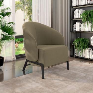 Imagem de Poltrona Decorativa Sala De Estar Kenya Pés Em Ferro Veludo Preto/castor G33 - Gran Belo