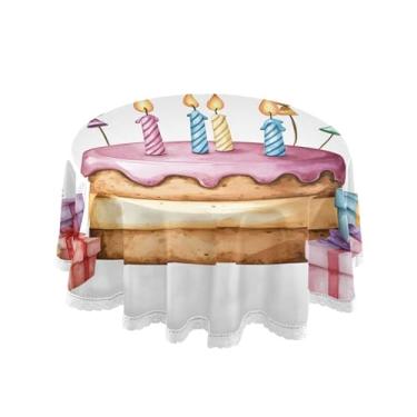 Imagem de SEHANY Toalha de mesa redonda para festa de feliz aniversário de 152 cm, tecido lavável sem rugas, toalha de mesa redonda com decoração de renda para decoração de aniversário de restaurante