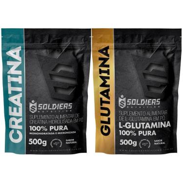 Imagem de Kit: Creatina Monohidratada 500g + Glutamina 500g - 100% Puro Importado - Soldiers Nutrition-Unissex