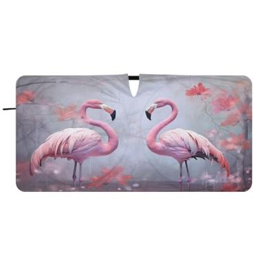 Imagem de Blueangle Para-brisa flamingos rosa para-sol - 149.9 cm x 76.2 cm dobrável carro janela frontal blocos para-sol raios UV viseira de sol (218)