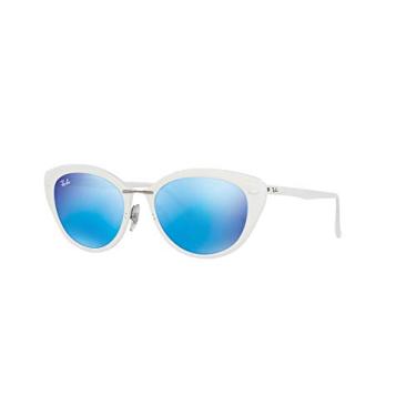 Imagem de Óculos de sol retangulares femininos RB4250 da Ray-Ban, Shiny White/Green Mirror Blue, 52 mm